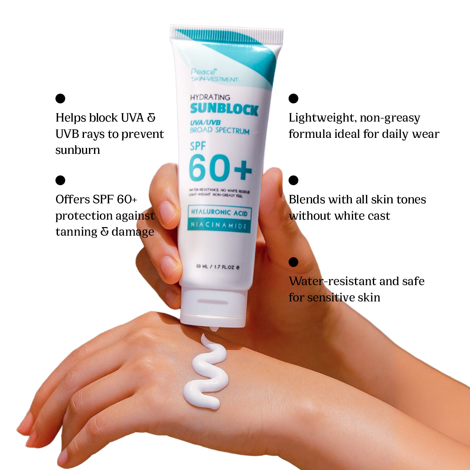 Sunblock SPF 60+ UVA UVB - Peace Skinvestment